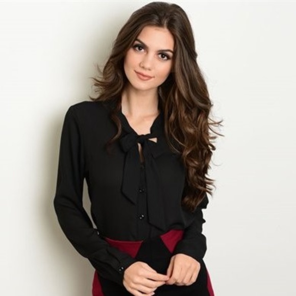 Tops - Tie Neck Black Blouse NWT